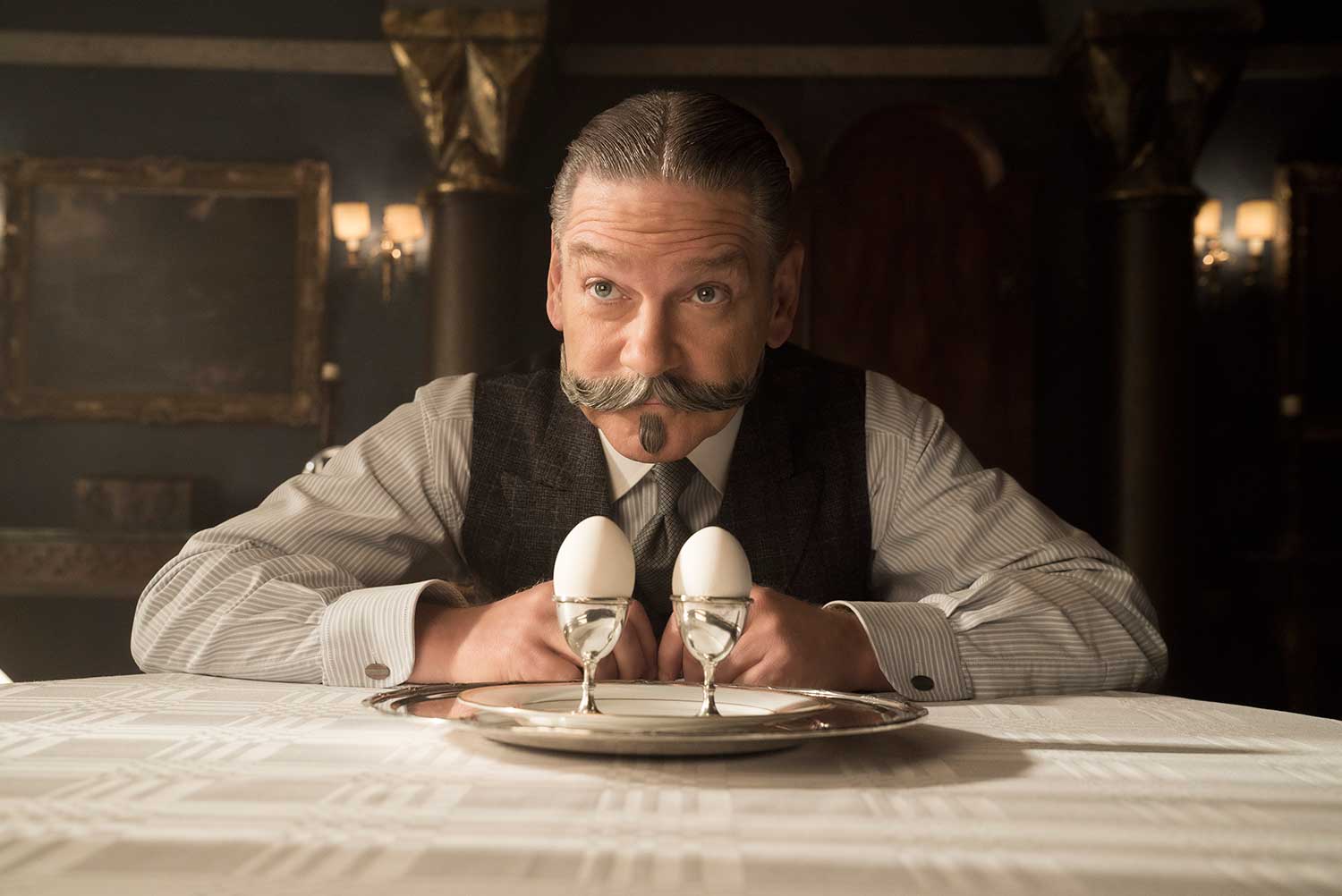 Kenneth Branagh as Poirot in Murder on the Orient Express