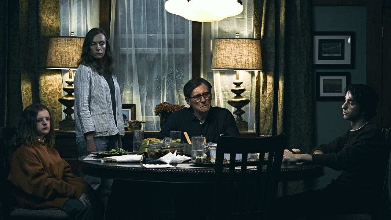 Milly Shapiro, Toni Collette, Gabriel Byrne and Alex Wolff in Hereditary