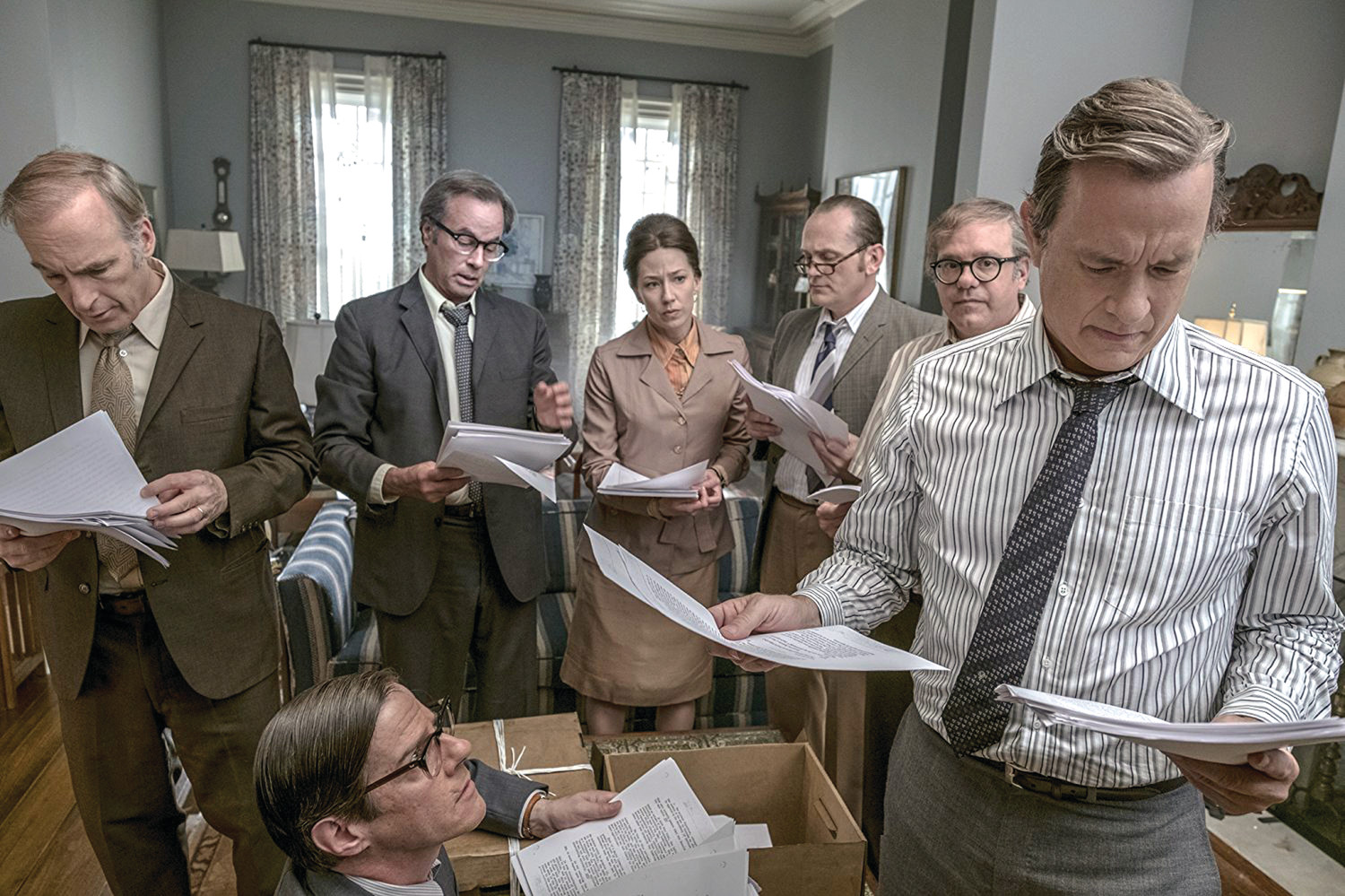 Tom Hanks and Post staff in Steven Spielberg's The Post