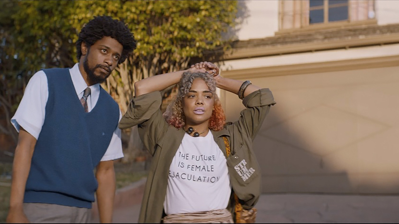 Lakeith Stanfield and Tessa Thompson in Boots Riley's Sorry To Bother You (2018)