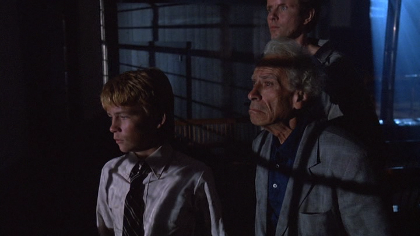 Sam Fuller, Michael Moriarty and Ricky Addison Reed in Larry Cohen's horror A Return to Salem's Lot